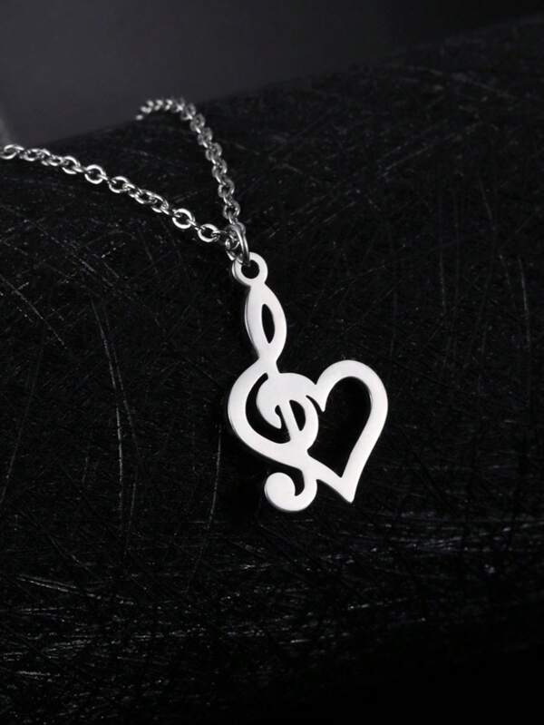 1pc Men's Music Note Pendant Necklace, Suitable For Daily Wear