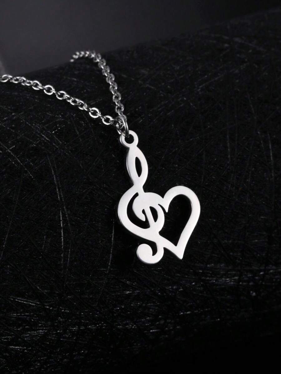 1pc Men's Music Note Pendant Necklace, Suitable For Daily Wear