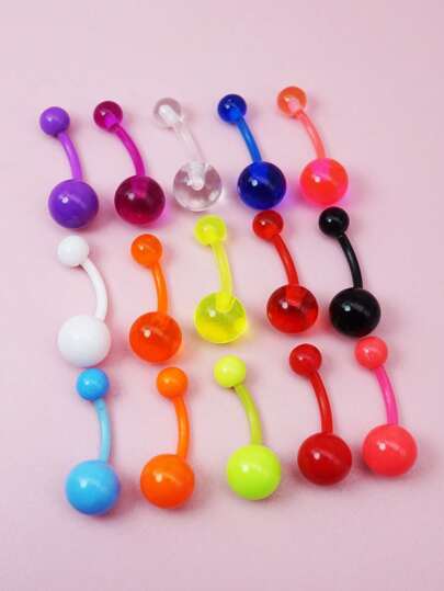 15 قطعة / مجموعة حلقات ثقب السرة البلاستيكية الملونة أنيقة النمط العادي