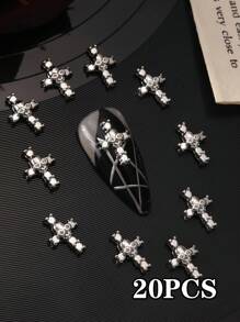 10/20/50 件复古暗黑哥特式骷髅和金属耳钉、指甲水钻、朋克风格美甲装饰、Y2K 金属指甲宝石、DIY 美甲配件 - 彩色 - 查看 11