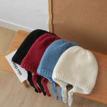 1 pieza Gorro de lana con protección de orejas versátil y cálido, gorro de mujer tejido y lindo para el otoño e invierno