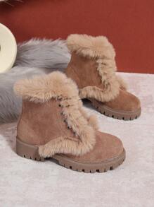 Mode Lässig Dicke Warme Damen Beige Stiefel/Schneestiefel, Modisch vielseitige Kunstvelours Fleece Neue Weiche Bequeme Frühling Herbst Winter Beige Weiß Schwarz Leopard Schnürung Flauschige Stiefel Kurzschaft Stiefel Motorradstiefel (Zufällige Farbe)