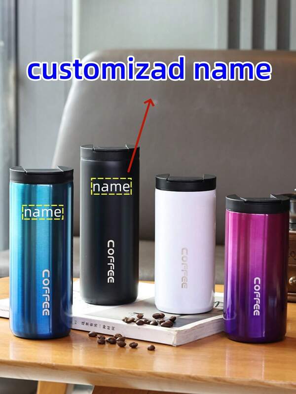 1pc Nome Personalizado Aço Inoxidável 400ml Caneca de Viagem, Copo Térmico Reutilizável de Alta Qualidade com Canudo, Adequado para Homens e Mulheres