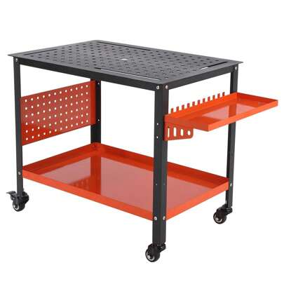 GOCAPTAIN Portable Welding Table,36''x 24" Welding Table Top,Welding Table With 5/8'' Holes,Slots & Tray,600LBS Steel Welding Cart For Welding,Sawing,Rolling Welder Table For Shop