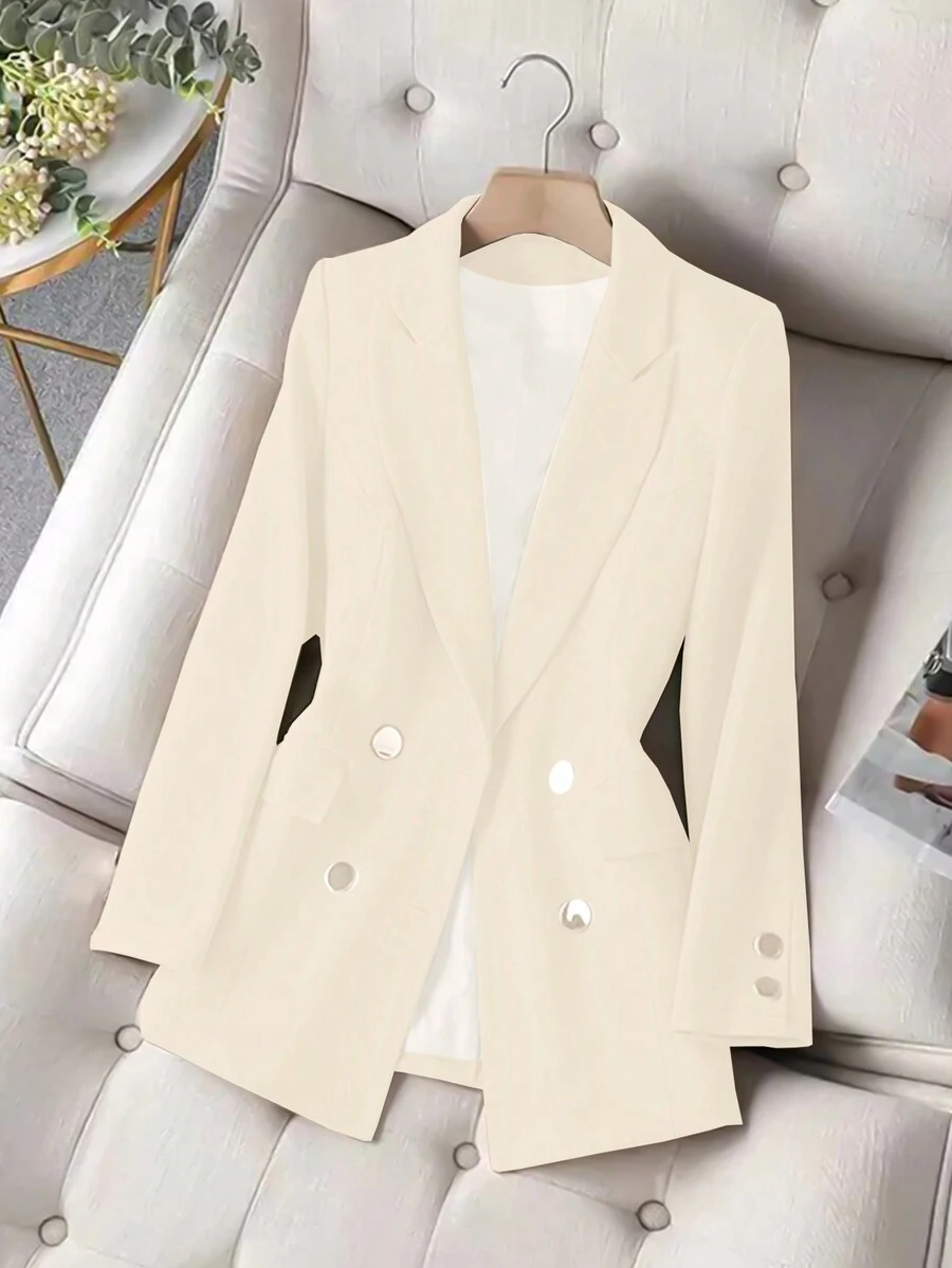 Women's Casual & Commuting Solid Color Double-Breasted Blazer, Autumn