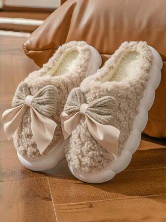 Bolso con lazo, zapatillas de casa para mujer, zapatillas de casa cálidas