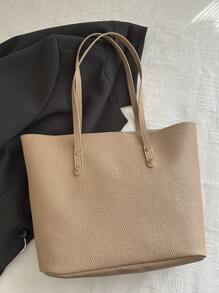 Túi Tote Đeo Vai Đơn Giản, Giản Dị, Nghệ Thuật, Thời Trang, Phong Cách Cổ Điển, Sức Chứa Lớn, Cầm Tay Cho Nữ, 2024 - Màu Khaki - Xem 10