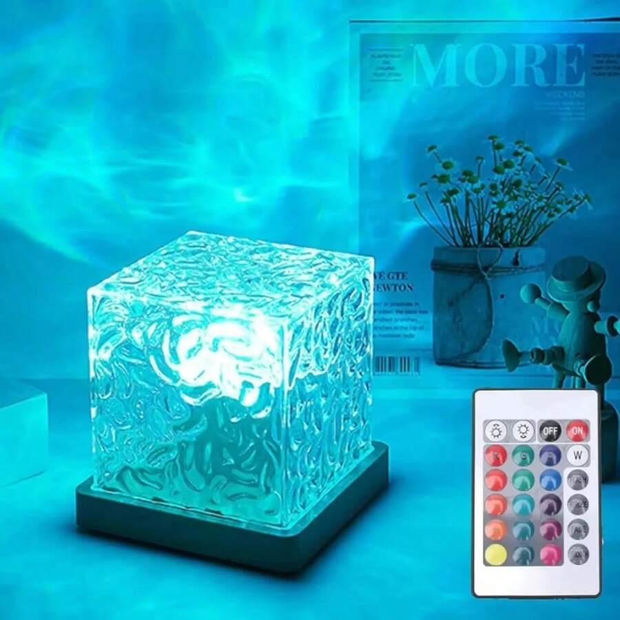 Creative Design Square Water Ripple Atmosphere Light, 16 Colors Gradual Rotating Flame Aurora Dynamic Lights, Northern Aurora ProjectionLight, Ocean Lamp WithRemote Control For Office Bar Restaurant Bedroom Underwater Projector Light