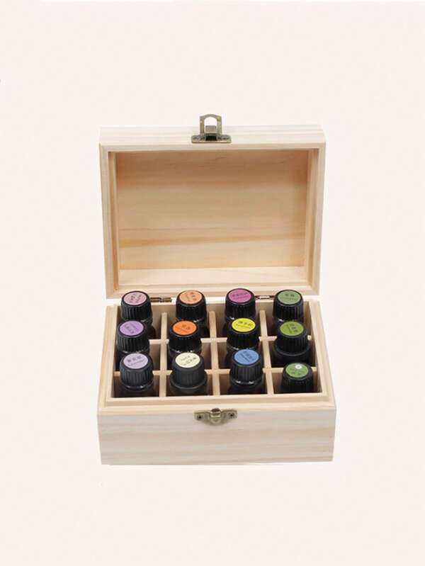 1 Pc New 12 Grids / 25 Grids Wooden Storage Box Organizer For Essential Oil Carrying Case Aromatherapy Container Treasure Jewelry Storage Box, Travel Flip-Top Display Case, Nail Polish Perfume Container - Various Holiday Gifts Such As Thanksgiving, Mother's Day, Etc. Contemporary Multi-Purpose Home Decor For Aromatherapy & Perfume Bottles (The Texture Of Wood Is Random)