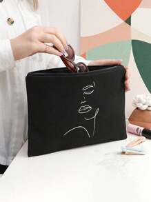 Ladies' Canvas Bag Shopping Bag Tote Bag And Makeup Bag,Simple Line Illustration Pattern Reusable Grocery Handbag Storage Bag,Printing Pattern Shoulder Bag Large Capacity Student Handbag,Simple Large-Capacity Handbag