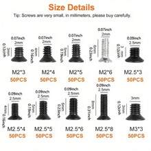 250pcs/500pcs Small Computer Screws Assortment Kit, Black Tiny Eyeglass Screws M2 M2.5 M3, PC & Laptop SSD Hard Drive CPU Cooler Screw, M.2 Electronic Screw Set. - Black - View 3