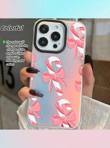 Kerst Candy Canes met strikken. Compatibel met iPhone16, ProMax, iPhone15, iPhone14, XR/7/8, 15ProMax, 13, 14, 11, 12, XS. Zachte TPU-hoes.