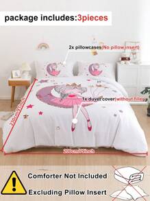 Juego de ropa de cama de 3 piezas con estampado de luna y estrellas para niñas, estilo princesa en colores pastel de poliéster, funda nórdica y funda de almohada, adecuado para todas las estaciones, ideal para el Día de San Valentín