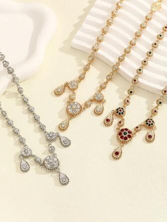 1pc New Morocco, Algeria Style Fashion Water Drop Pendant Necklace, Arabic Circle Bridal Headchain, Middle East Saudi Arabia Classic French Jewelry, Suitable For Women Daily, Wedding Party Wear, Holiday Gift