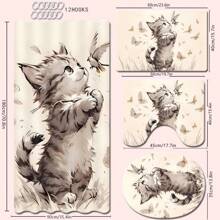 1/4 件套猫鸟主题浴室套装，包括浴帘、浴垫、U 型马桶盖、防水浴室装饰、时尚窗帘、现代浴室隔断、无需钻孔、可水洗涤纶材质夏季浴室配件 - 彩色 - 查看 17