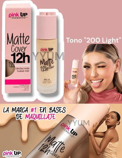 Maquillaje matte cover 12 horas Pink Up maquillaje líquido FPS15 ORIGINAL Matte cover, Maquillaje Líquido, De Larga Duración, Acabado mate, Controla exceso de brillo