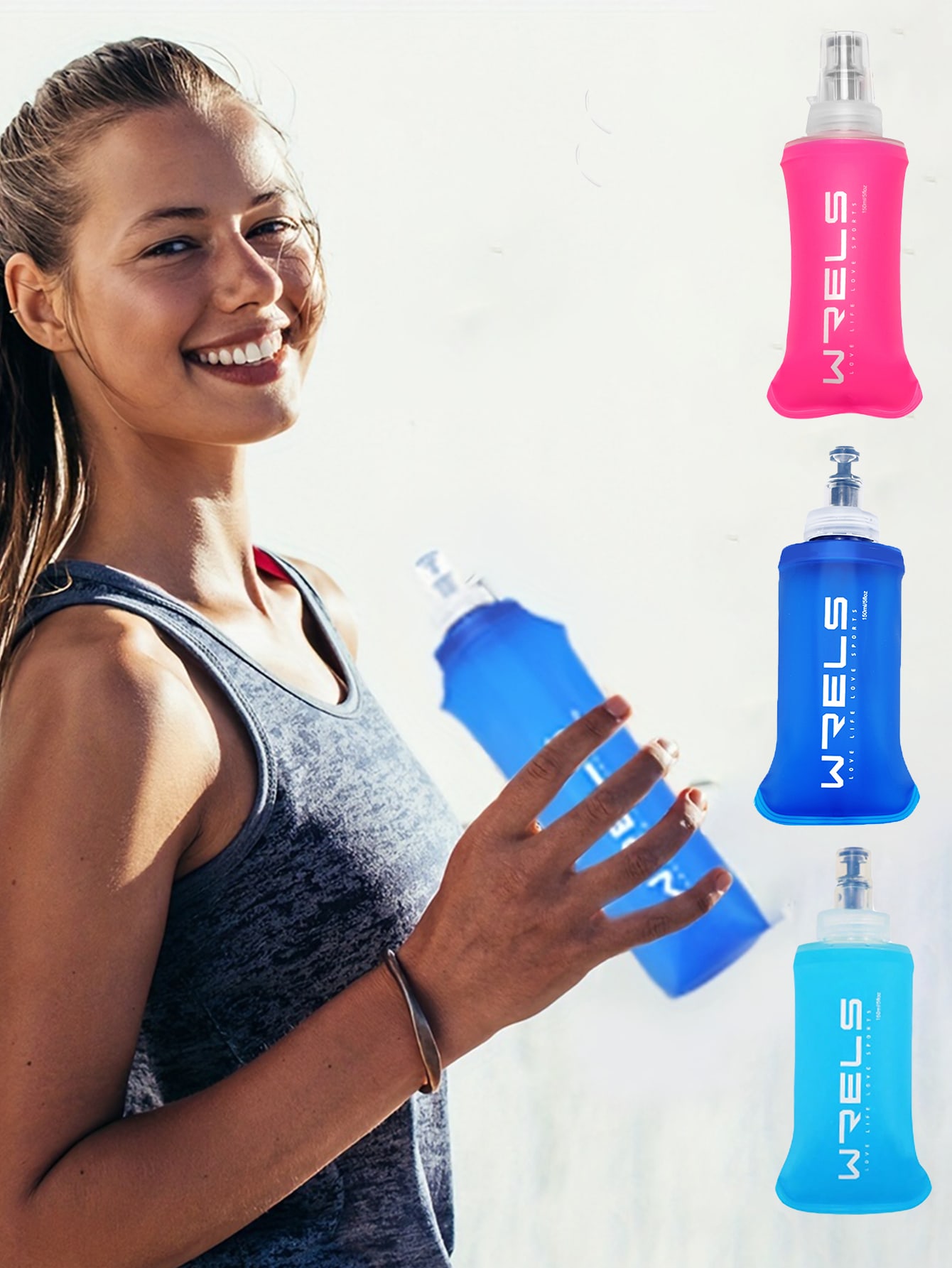 WRELS 1pc Outdoor Foldable Silicone Water Bottle, 150ml/250ml/500ml Available, Portable Sports Water Bag For Cycling, Running, Camping, Hiking