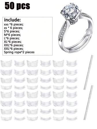50 Pieces/8 Pieces/2 Pieces Transparent Anti Loss And Anti Slip Springs Soft 8 Sizes Ring Size Adjuster Jewelry Size Ring Accessory, Reusable, Suitable For Various Styles Of Ring Finger Rings, Comes With A Transparent Storage Box As A Gift