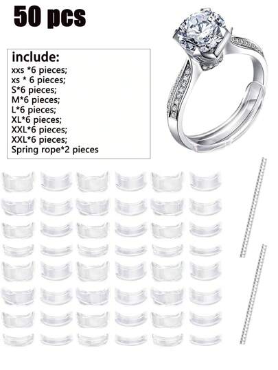 50 Pieces/8 Pieces/2 Pieces Transparent Anti Loss And Anti Slip Springs Soft 8 Sizes Ring Size Adjuster Jewelry Size Ring Accessory, Reusable, Suitable For Various Styles Of Ring Finger Rings, Comes With A Transparent Storage Box As A Gift