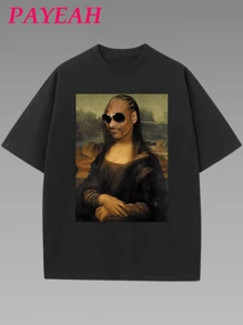 Funny Wall Decoration Painting Print Casual Women's Classic T-Shirt 1 Pcs 220g Heavy Cotton T Shirt - 黑色 - 查看 1