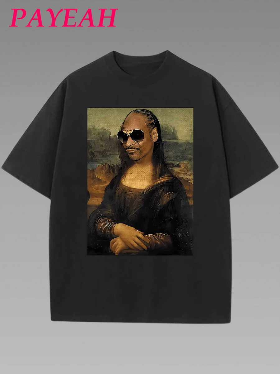 Funny Wall Decoration Painting Print Casual Women's Classic T-Shirt 1 Pcs 220g Heavy Cotton T Shirt - 黑色 - 查看 1