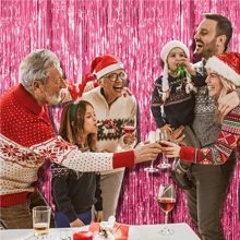 2pcs Pink Background Party Decor Metal Wire Curtain, Party Backdrop Aluminum Foil Tassel Garland, Birthday Decor Photo Booth Backdrops, Pink Theme Bachelorette Party Graduation Decoration