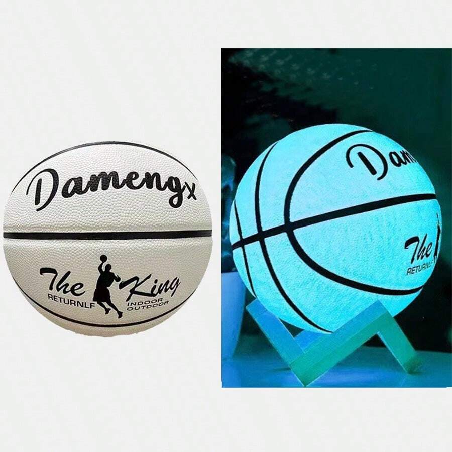 1pc Size 7 Luminous Basketball, Suitable For Outdoor Match And Training, Durable & Glow-In-The-Dark, With Air Inflator And Metal Needle - White - View 1