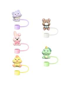 5PCS 10mm/0.4in Silicone Straw Toppers Cup Accessories For 30/40 Oz Tumbler With Handle, Love Shack Fancy Straw Cover For Cup, Cute Straw Topper For (Valentine's Day) Holiday, Reusable Straw Cover Cap For Cup - Multicolor - View 2