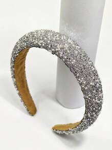 1 peça faixa de cabeça larga elástica feminina, elegante estilo coreano, acessórios de cabelo com strass e pérolas para o topo da cabeça, faixa de cabelo, tiaras de cabelo