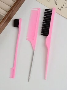 3pcs/Set Hairdressing Tools: 3-Row Bristle Brush, Tail Comb, Eyebrow Brush For Teasing, Highlighting, Hair Braiding ,Hair Styling Tools Hair Accessories - Pink - View 9