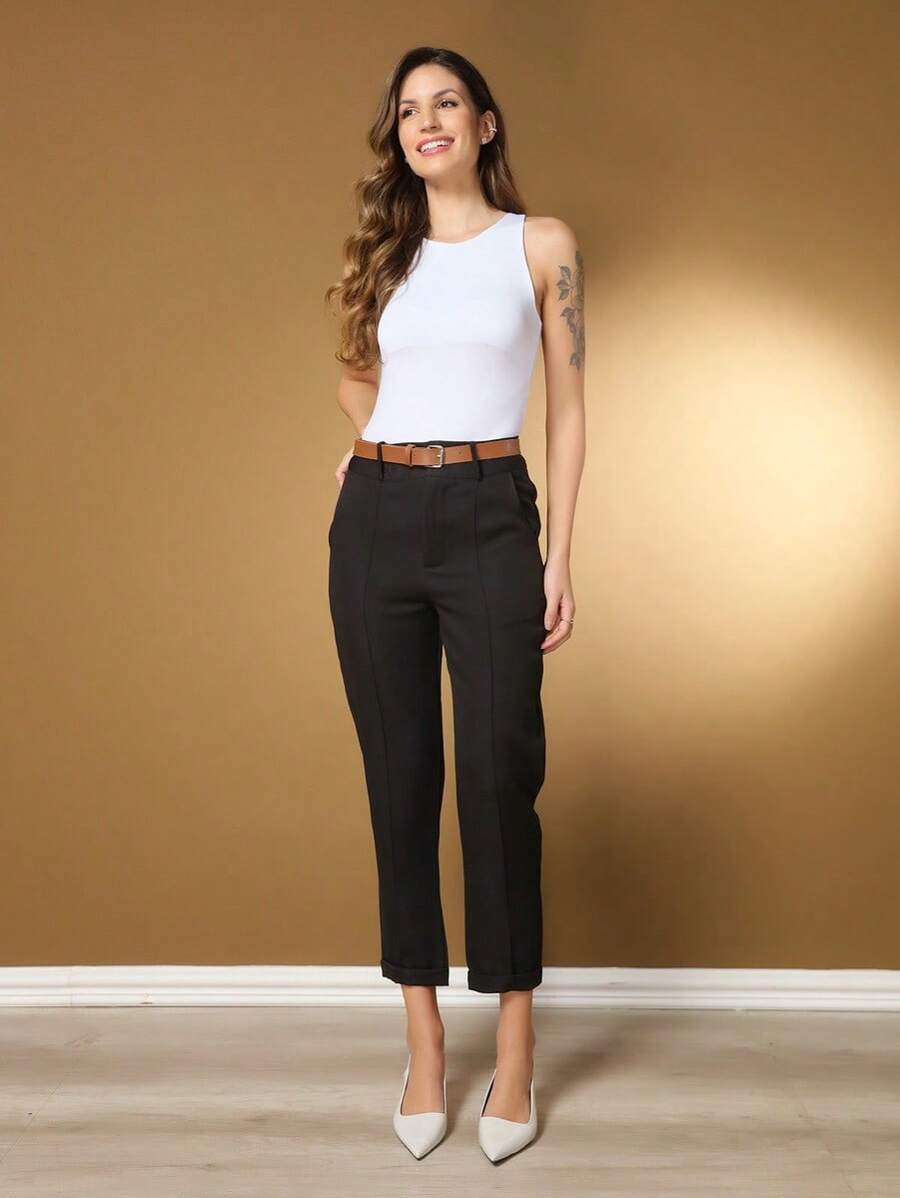 Women's Basic Straight Tailored Dress Pants - Black - View 1