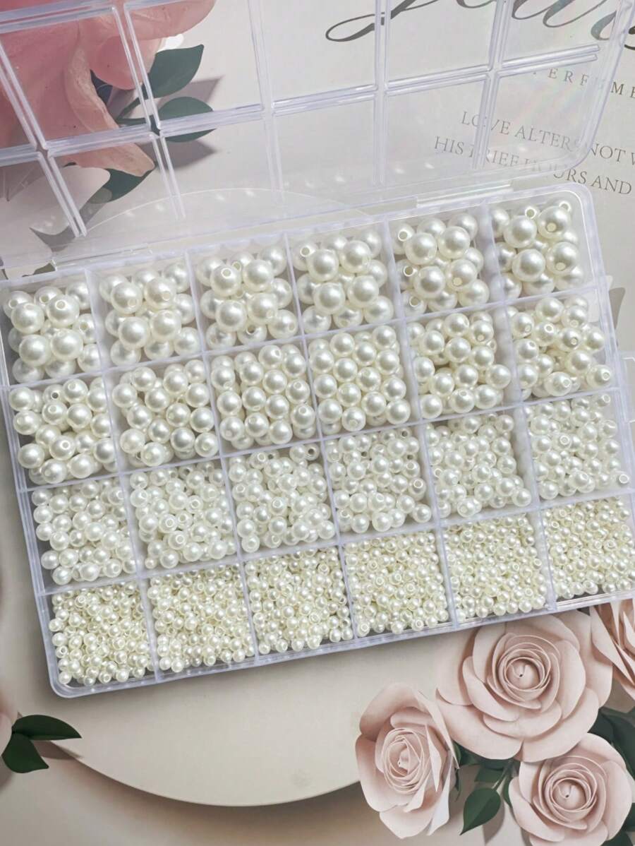 1 盒时尚简约亚克力白珍珠 4/6/8/10 毫米珍珠配件珠宝 DIY 手工套件适用于手链、珍珠项链、珠宝制作、装饰