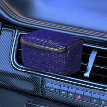 1pc Car Ashtray With Cover, Rhinestone Crystal Decor, Vehicle Air Vent Ashtray With Blue LED Light, Mini Car Trash Bin Smokeless Ashtray