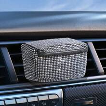 1pc Car Ashtray With Cover, Rhinestone Crystal Decor, Vehicle Air Vent Ashtray With Blue LED Light, Mini Car Trash Bin Smokeless Ashtray