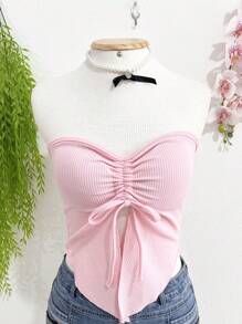 Women's Elegant Sexy Butterfly Asymmetrical Crop Top - 淺粉色 - 查看 1