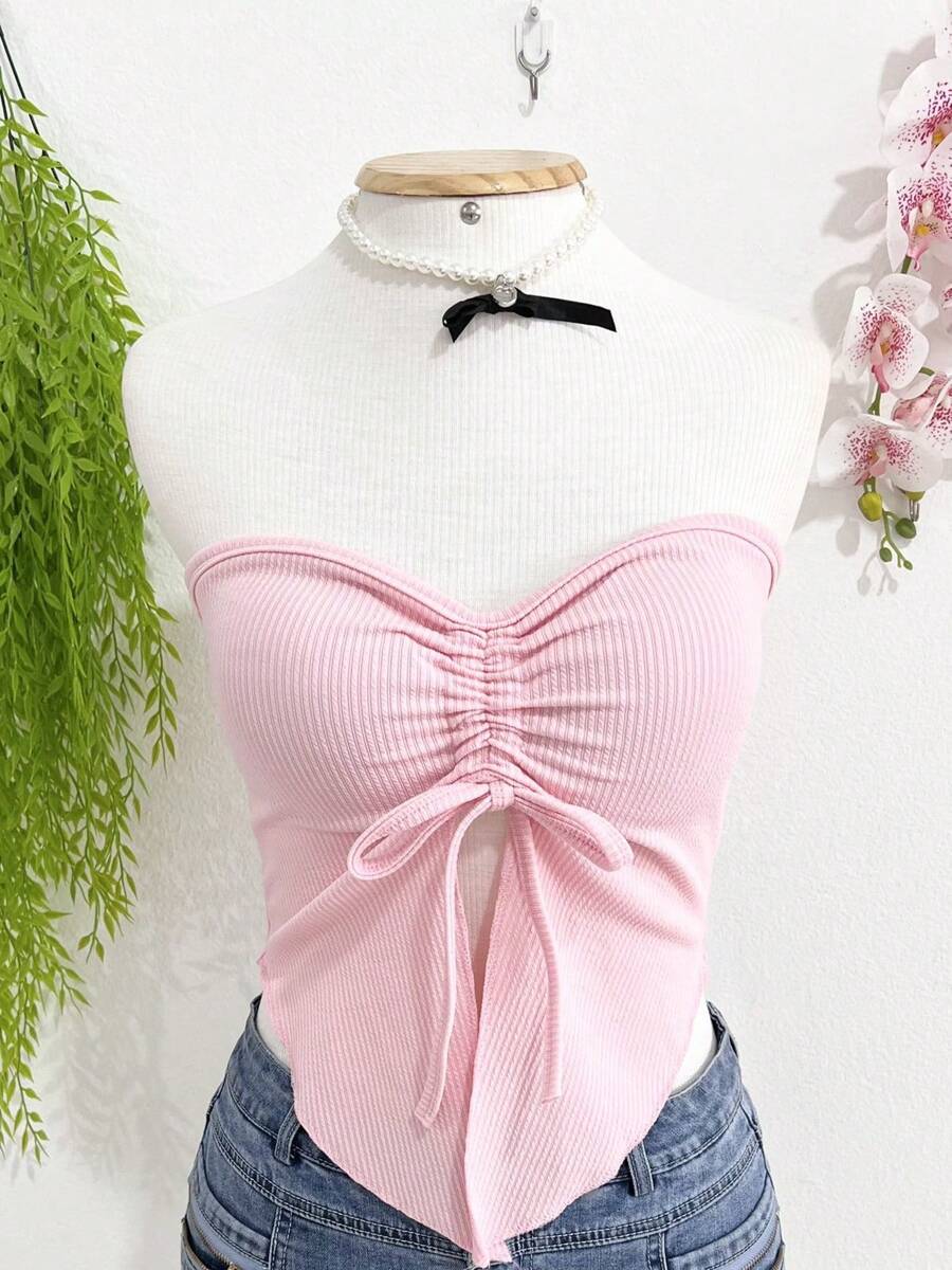 Women's Elegant Sexy Butterfly Asymmetrical Crop Top - 淺粉色 - 查看 1