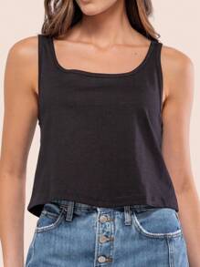 Camiseta Regata Cropped Feminina Cavada Casual Confortável Lisa Academia Em Algodão - Branco - Visão 2