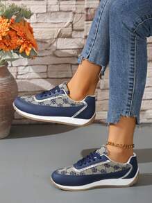 Damen Patchwork bestickte atmungsaktive Rundkopf Flache Multifunktions Mode Lässig Sportschuhe, Gummisohle rutschfest verschleißfest leicht Laufschuhe, Patchwork Schuhe, bequeme flache Lässig Schuhe für Frühling/Herbst