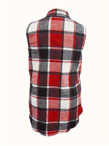 Plus Size Plaid Print Flap Detail Sleeveless Coat Women