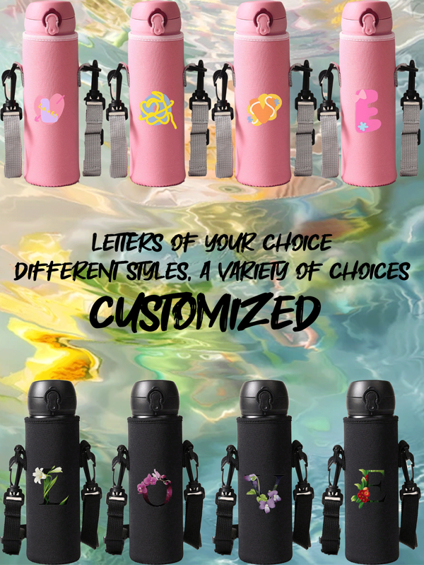 1pc Customized Name Text Insulated Neoprene Water Bottle Carrier With Adjustable Shoulder Strap And Cup Cover Sleeve - Fits 12oz To 40oz Stainless Steel, Glass, And Plastic Bottles - K