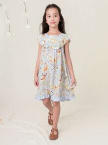 Girls' Rain Pets Printed Dress - 藍色 - 查看 2