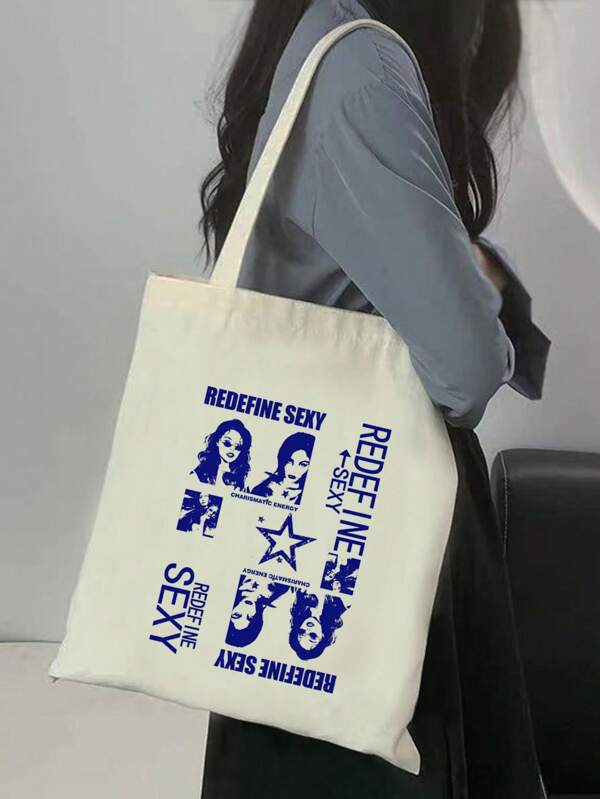 Vintage Girl Portrait Print Casual Shoulder Tote Bag, Handbag Shopping Bag