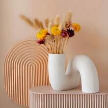Minimalist Decorative Boho Vase Bohochic Rustic Modern Tunnel 13CM - 白色 - 查看 4