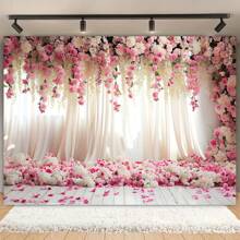 1pc, Multifunctional Pink Floral Polyester Background Fabric - Suitable For Weddings, Birthdays, Dessert Tables, And Photo Booths - No Power Required