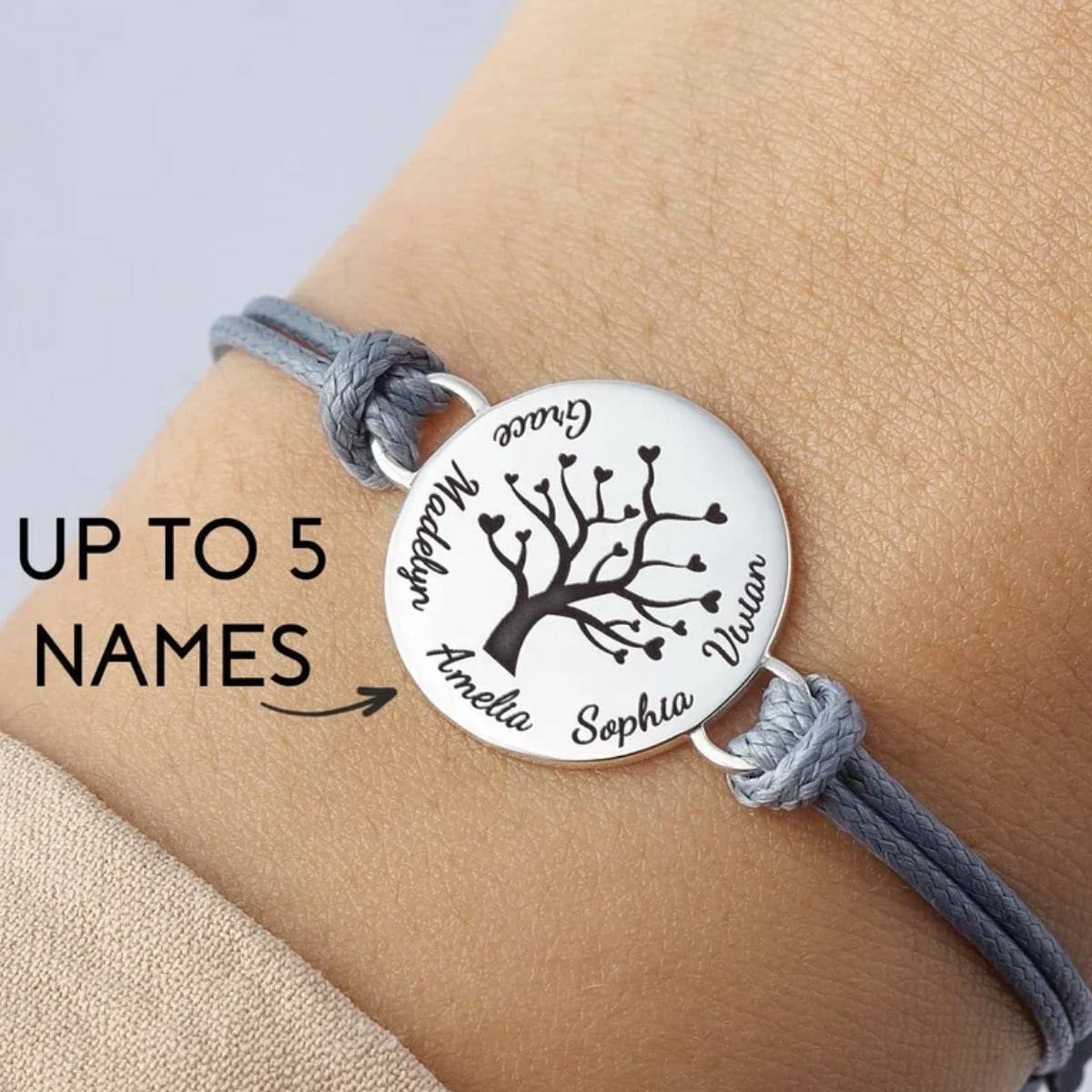 Brazalete personalizado con árbol genealógico para mujer, brazalete ajustable de acero inoxidable con cuerda redonda del árbol de la vida, regalo d