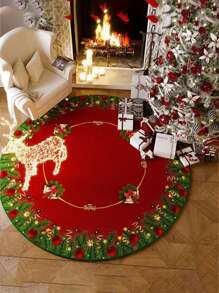 1 件圆形地毯，营造客厅和卧室氛围，树形底垫，防滑易打理，铃儿响叮当主题，房间装饰，高端圣诞前夜最佳礼物，生日圣诞装饰，家居圣诞礼物，圣诞装饰