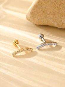 1 chiếc khuyên tai bằng thép không gỉ bằng hợp kim đồng, đính đá Zirconia, đơn giản và thời trang, trang phục hàng ngày cho phụ nữ, vàng và bạc - Bạc - Xem 2