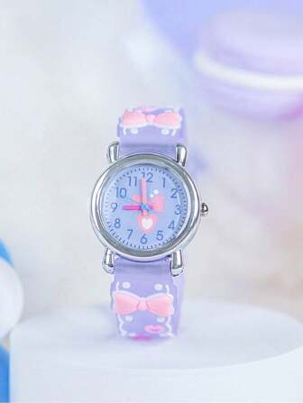 1pc New Bow-Knot Fashionable Cute Cartoon Quartz Watch, Suitable For Daily Attire, Holiday Gift