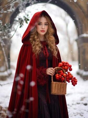 1pc Party Dress Up Showvelvet Hooded Cape Suitable For All Kinds Of Festival Cosplay Dress Up Pavty Performance Props,Christmas Dress Up