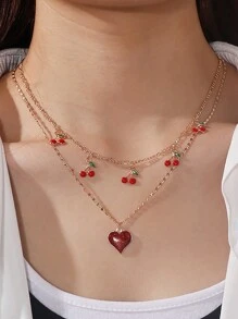 1 mặt dây chuyền hình trái tim kim loại lấp lánh dễ thương cho bé gái, dây chuyền hai lớp - Nhiều màu - Xem 4